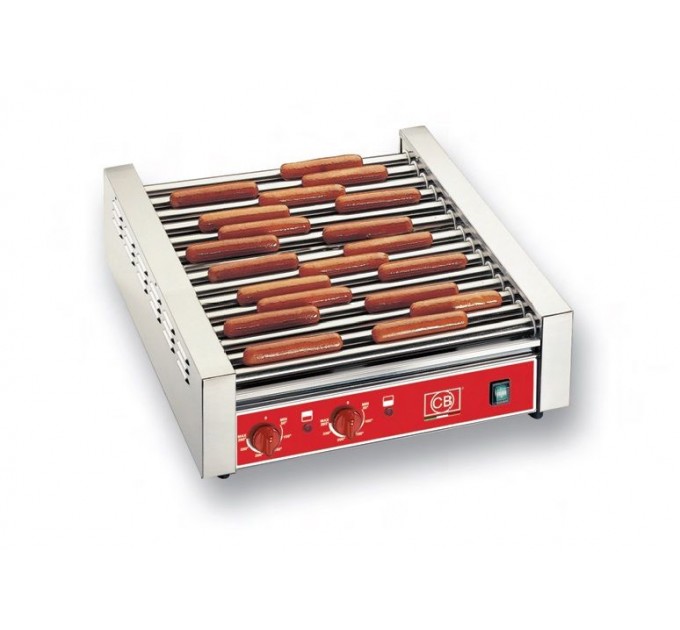 Gril electric pentru coacerea hot-dog-urilor cu 2 reglatoare de temp.,7 role în față și 7 din spate