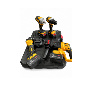 Set BEMAX Brushless 4 scule – polizor unghiular, mașină de găurit/înșurubat și ciocan rotopercutor cu acumulator